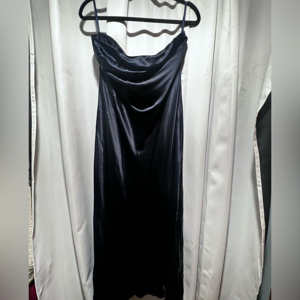 Quince Midnight Blue 100% Washable Silk Strapless Midi Dress – NWT – Size L - Picture 9 of 15